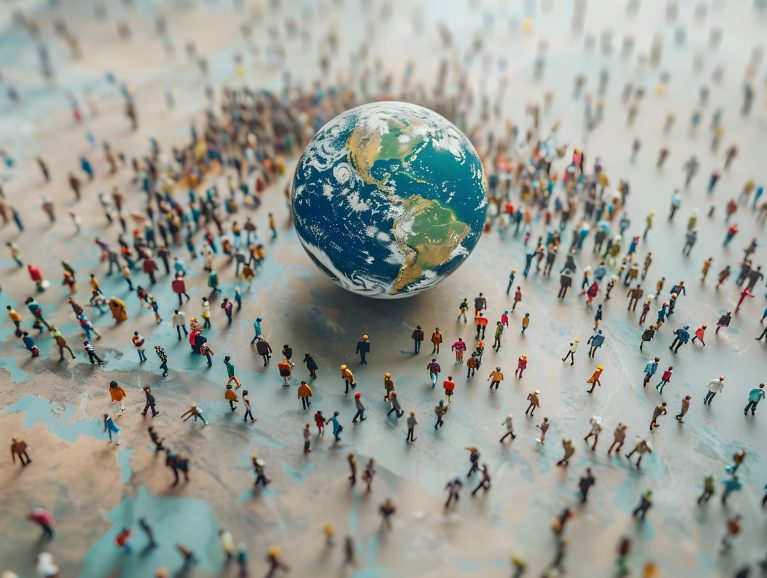Wereldbol met mensen eromheen